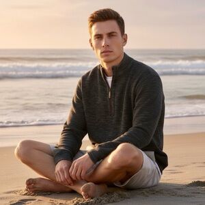 🌴 Tommy Bahama Men’s Quarter Zip Pullover – Dark Heather Gray Size XL|Fall Layer